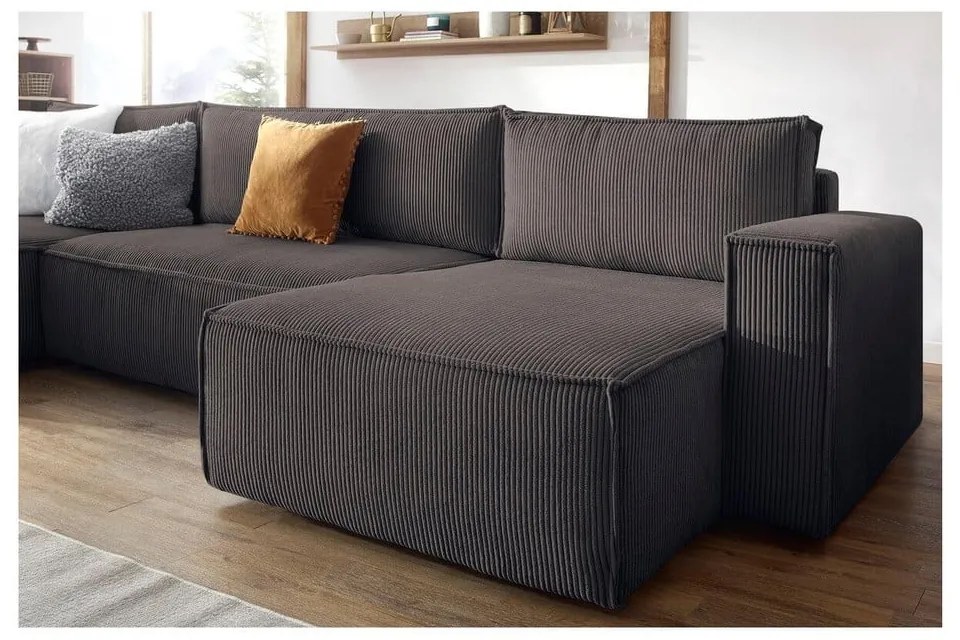 Colțar taupe extensibil cu tapițerie din catifea reiată (în formă de "U") Nihad – Bobochic Paris