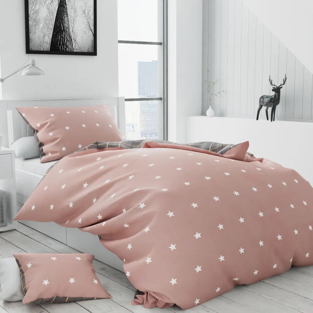 Lenjerie de pat bumbac roz KOLLANE + husa de perna 40 x 50 cm gratuit