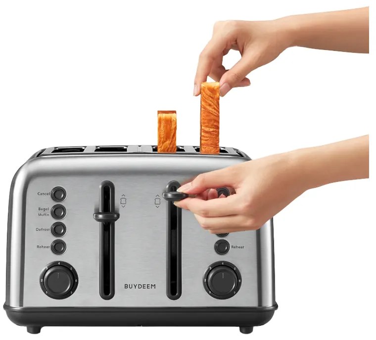 Prаjitor de pаine BUYDEEM DT640E, 1800W, 4 felii, 7 programe automate, 7 treptede prajire, Indicatori LED,Tava firimituri, Pop-up inalt, Inox