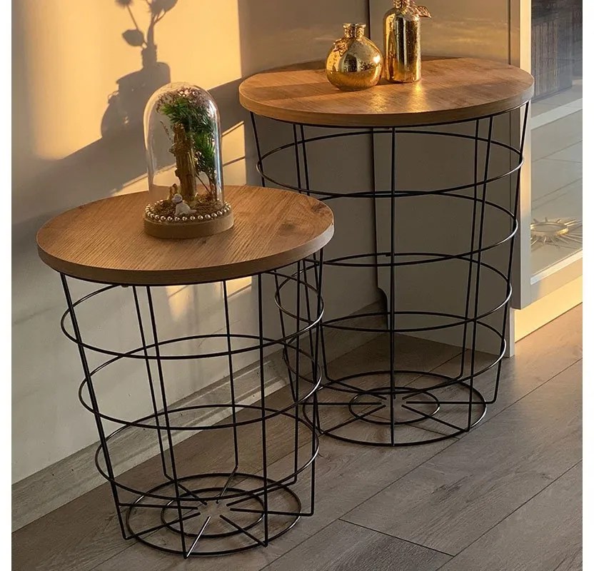 Set 2 măsuțe laterale Laert Pakoworld, maro/negru, D45x54cm