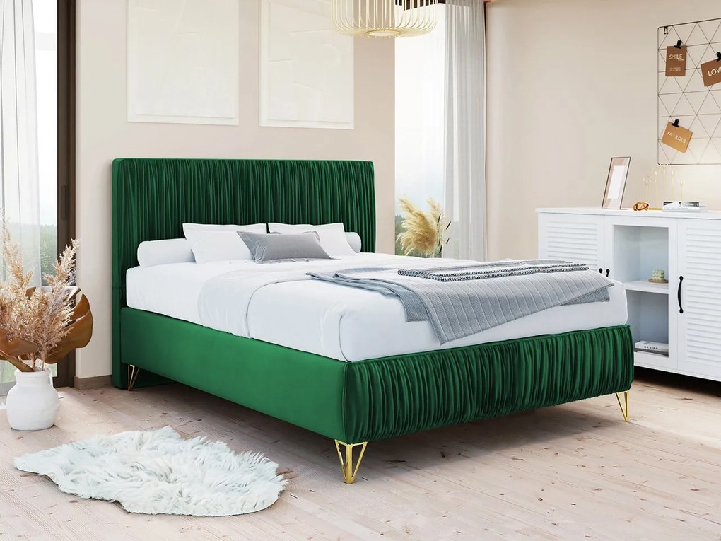 Pat matrimonial 140 cm KotexII  (verde închis) (cu somieră și saltea). 1070188