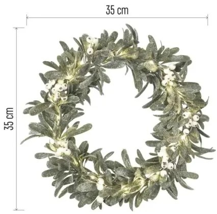 Coroniță de Crăciun cu LED, 25 LED-uri, alimentare 3xAA, Ø 35 cm