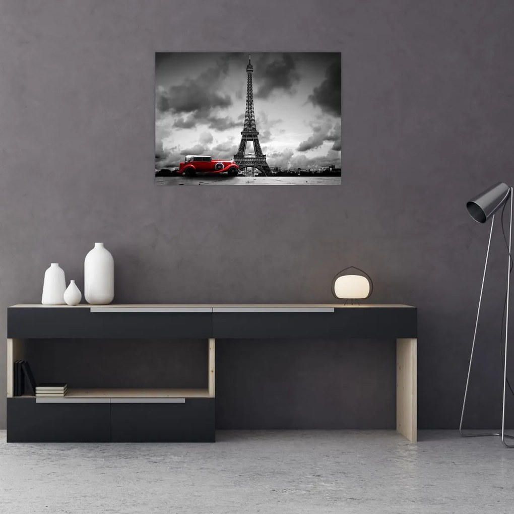 Tablou - Turnul Eiffel și mașina roșie (70x50 cm)