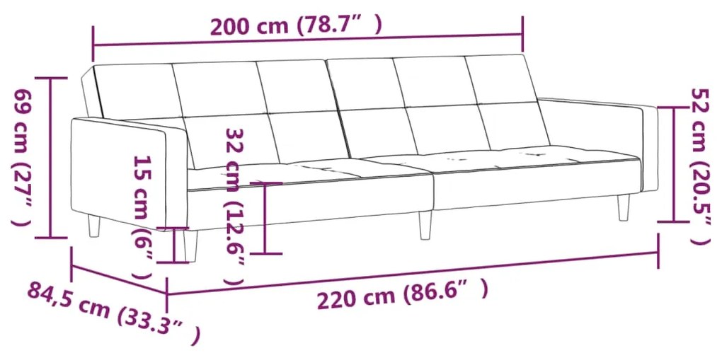 Canapea extensibila cu 2 locuri, maro, microfibra Maro, Fara suport de picioare