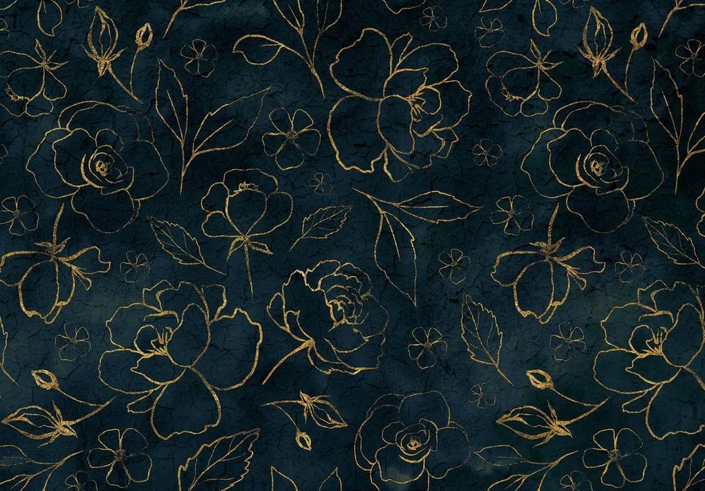 Fototapet - Flori aurii și frunze (152,5x104 cm), în 8 de alte dimensiuni noi