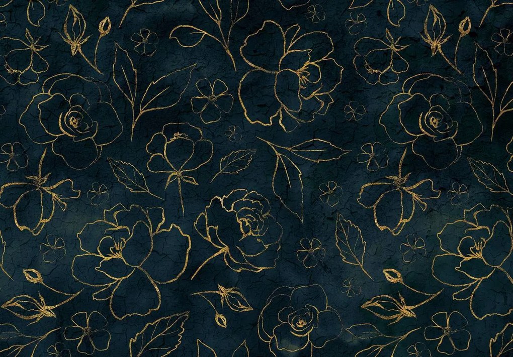 Fototapet - Flori aurii și frunze (254x184 cm)