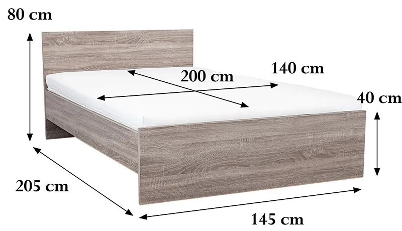 Pat dublu Miami fără cadru de pat 140x200 cm stejar York-stejar York