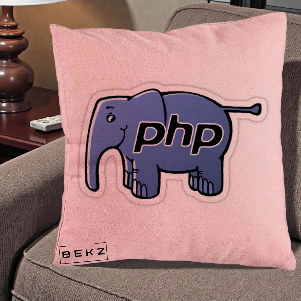Perna Personalizata PHP Elephant, 40x40 cm, Roz, Husa Detasabila, Perna Inclusa, BEKZ®