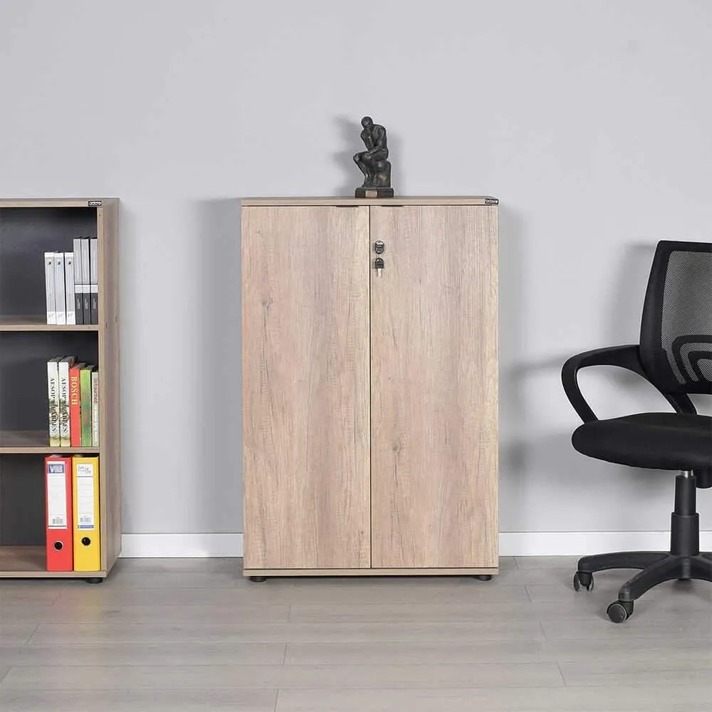 Bibliotecă Adore Rio cu 2 Uși, Cheie și 3 Rafturi, 72 x 109 x 34 cm