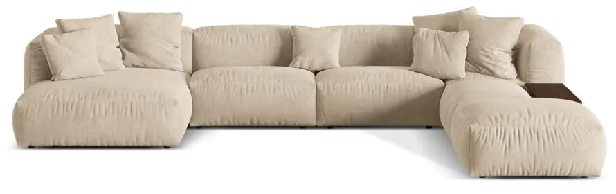 Colțar modular bej cu tapițerie din catifea (cu colț pe partea dreaptă/în formă de "U") Martina – Micadoni