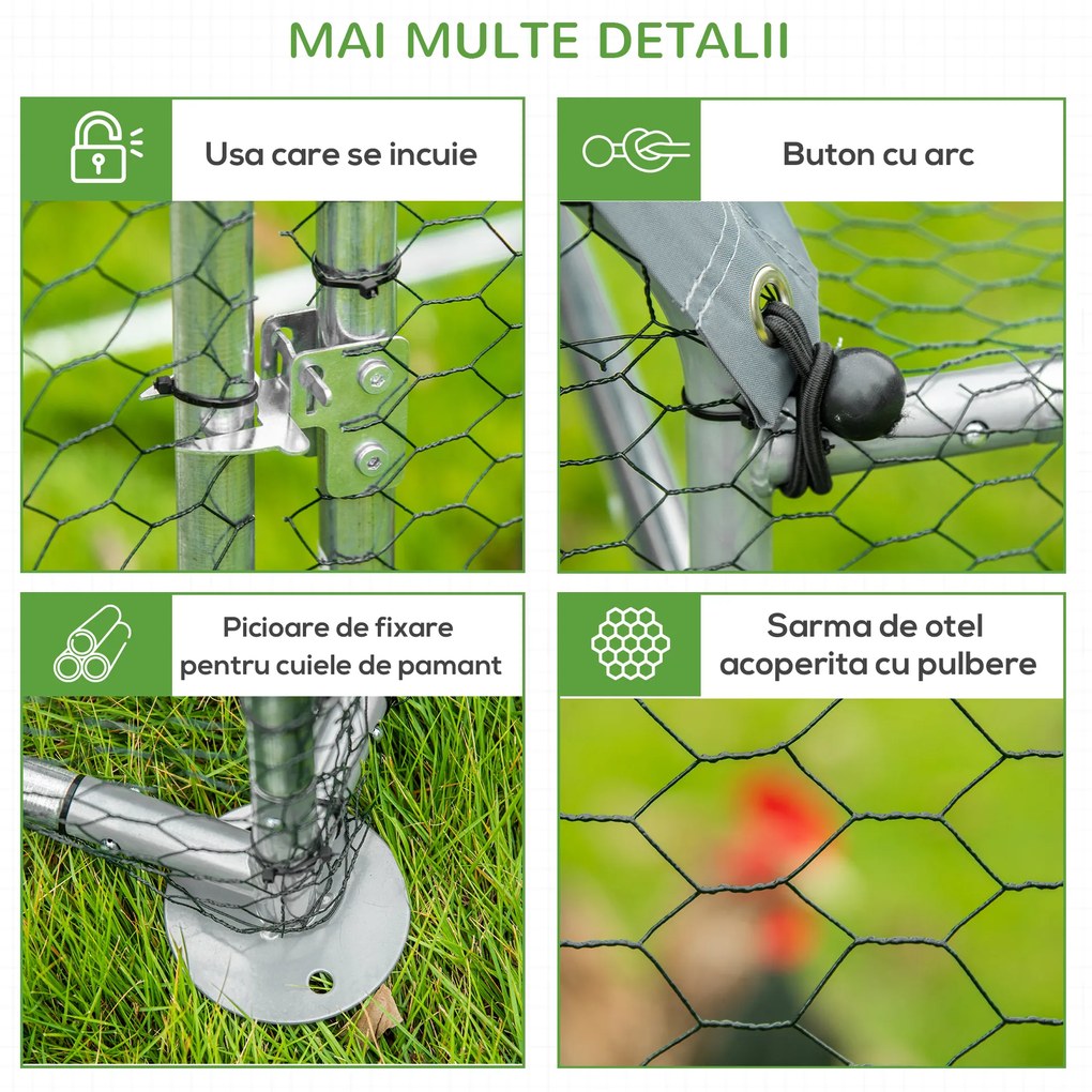 Gard pentru Gaini PawHut cu Panza de Protectie din Tesatura Oxford, Cotet pentru Pui si Iepuri din Otel Galvanizat 2x1,05x1,72 m, Argintiu