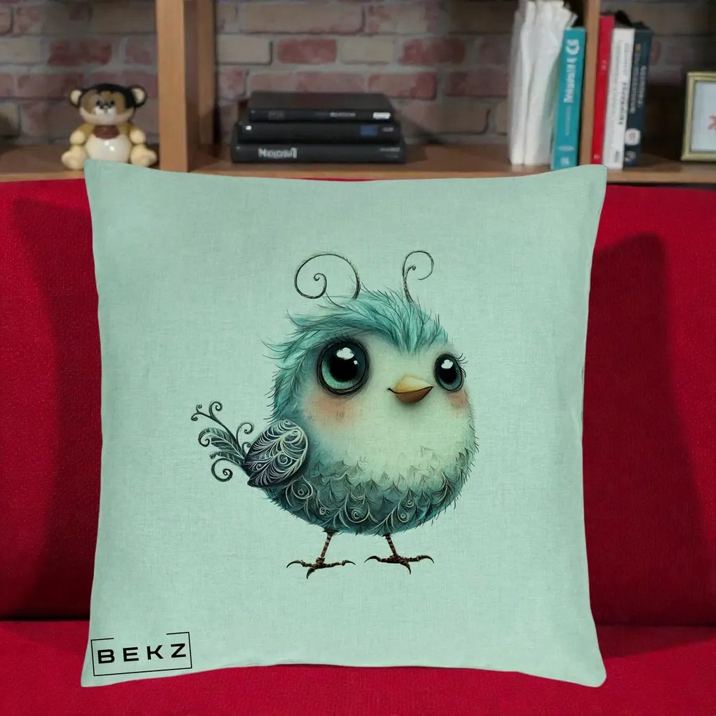 Perna Decorativa Pui Teal cu Aripioare Ornamentale, 40x40 cm, Verde Menta, Husa Detasabila, Perna Inclusa, BEKZ®