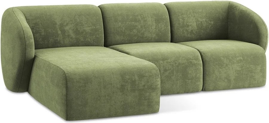 Colțar verde cu tapițerie din chenille (cu colț pe partea stângă/cu șezlong) Lani – Makamii