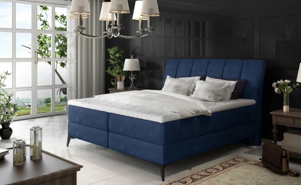 Pat boxspring tapitat cu lada de depozitare, 160X200 cm, Aderito, Eltap (Culoare: Roz Inchis)