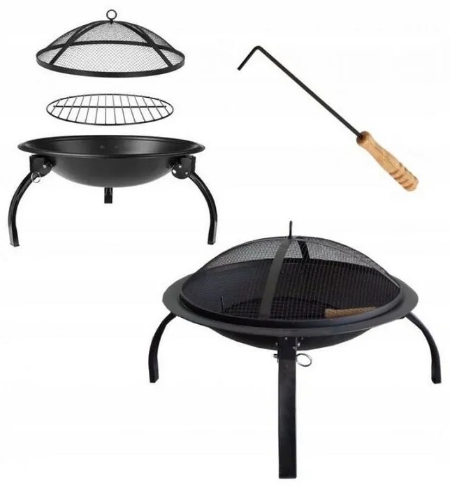Focar de grădină cu capac negru, diametru 56 x39,5 cm
