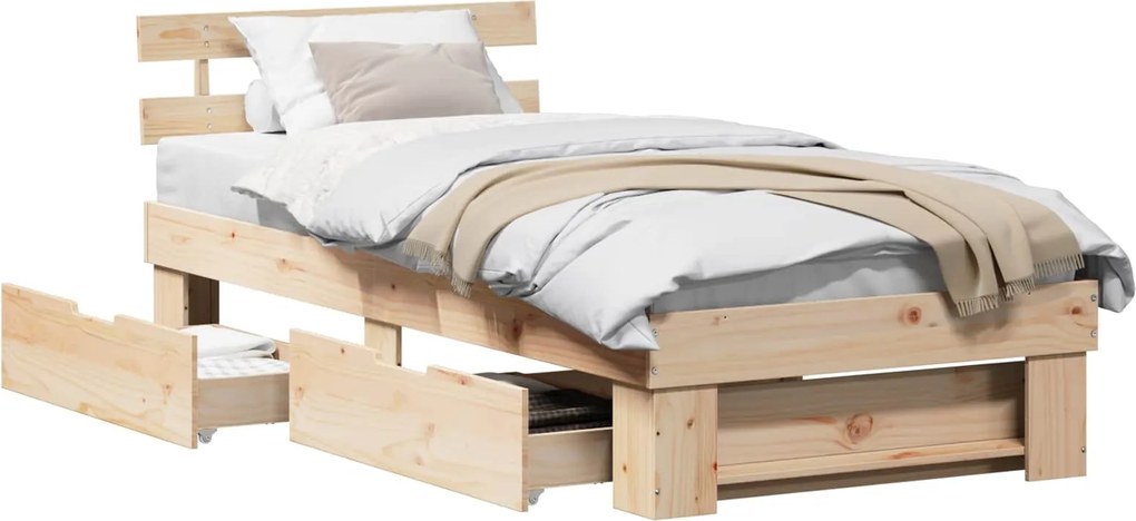 vidaXL Cadru de pat cu headboard natural 80 x 200 cm Lemn de pin masiv