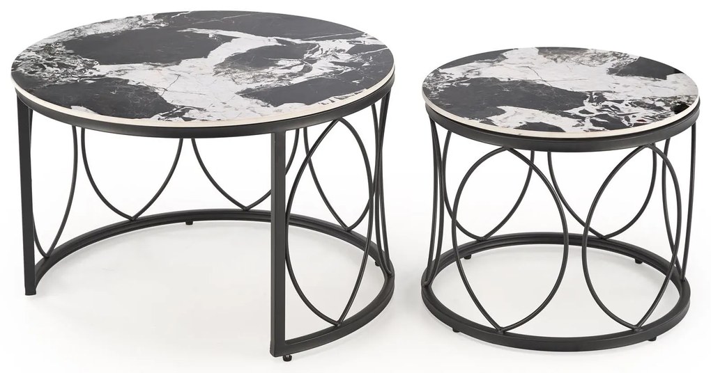 Set 2 buc. măsuțe de cafea Alexis (marmură negru + negru). 1092430