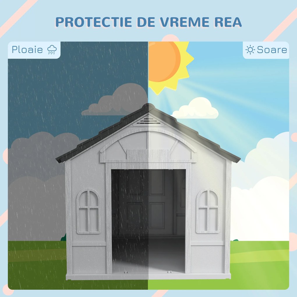 PawHut Cușcă pentru Câini cu Acoperiș Înclinat și Ușă 84.2x98.2x82 cm Gri | Aosom Romania