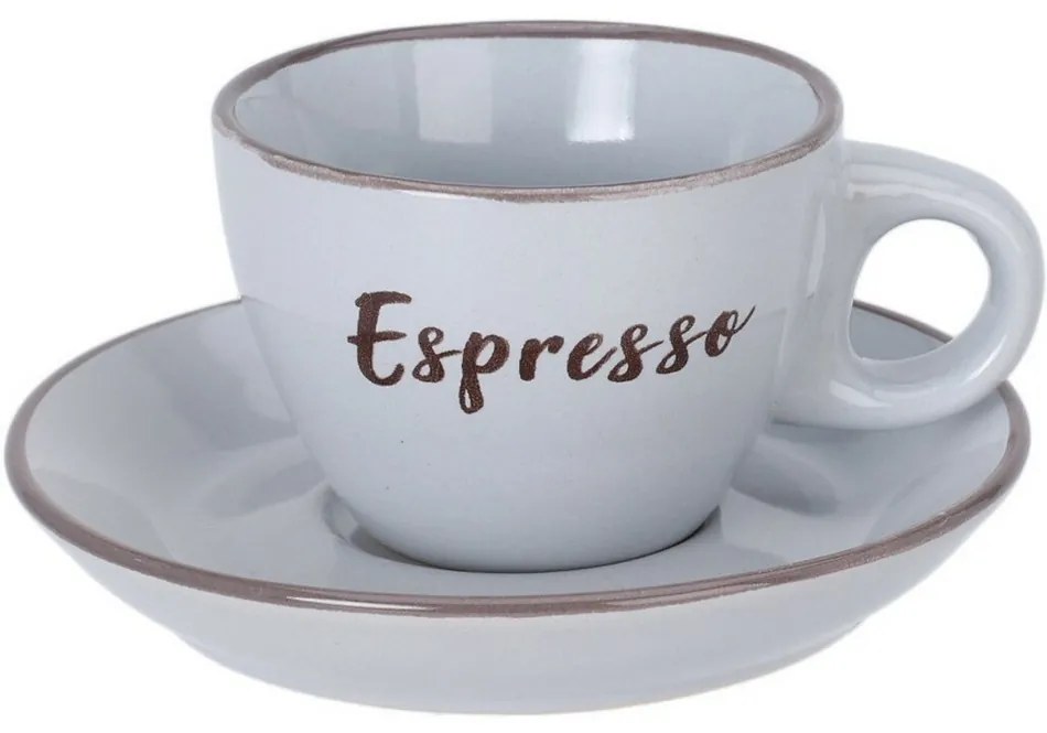 Ceașcă din gresie cu farfurie Espresso, 100 ml, gri deschis