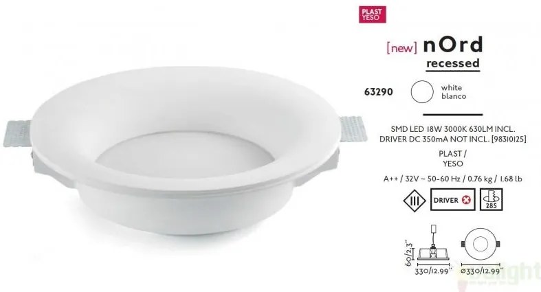 Spot LED incastrabil modern, diam. 33 cm, NORD 63290