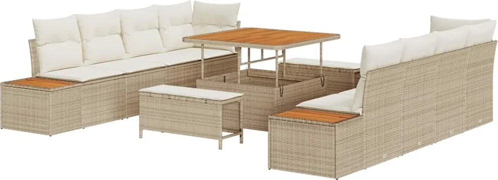 vidaXL Set de canapele pentru grădină cu pernă 11 pcs Bej Rattan poli