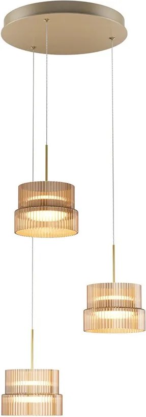 Lustra cu 3 pendule LED cu sticla canelata Scala bronz