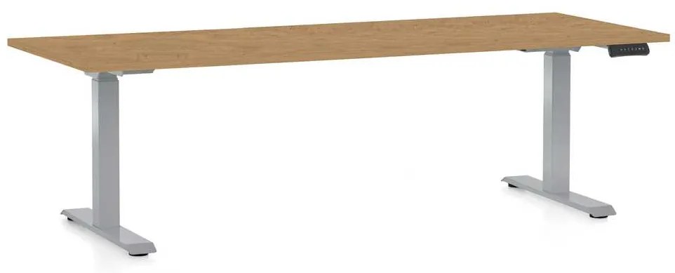 Masă înălțime reglabilă OfficeTech D, 200 x 80 cm, picioare gri, stejar piatra