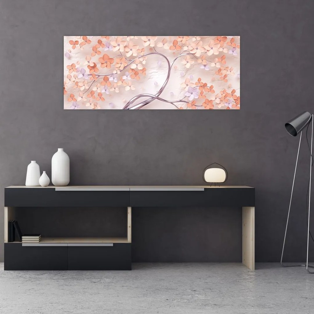Tablou florilor de pom din coral - abstract (120x50 cm)