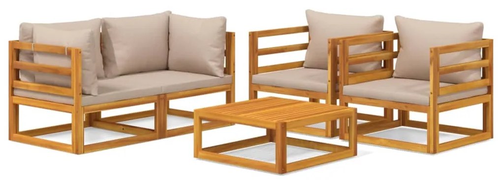 3155254 vidaXL Set mobilier de grădină cu perne gri taupe, 5 piese, lemn masiv