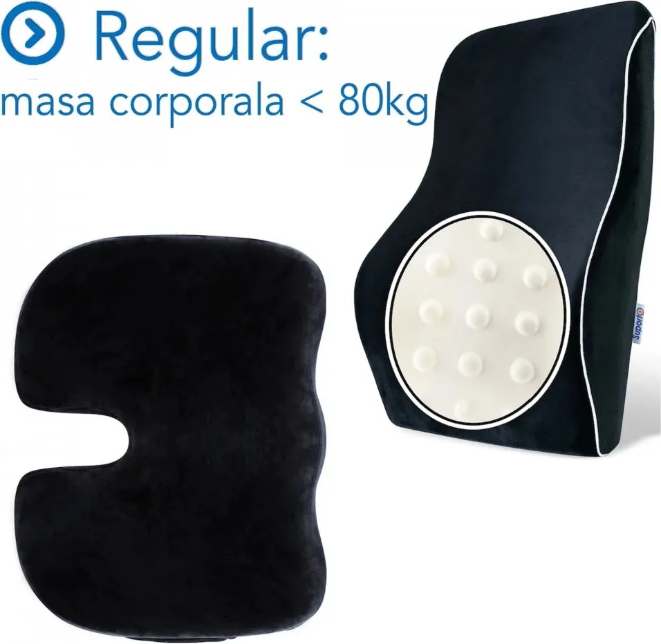 Set Perne Ortopedice lombara completa si Perna sezut Regular, Pentru Birou sau Autovehicule Mari, Negru
