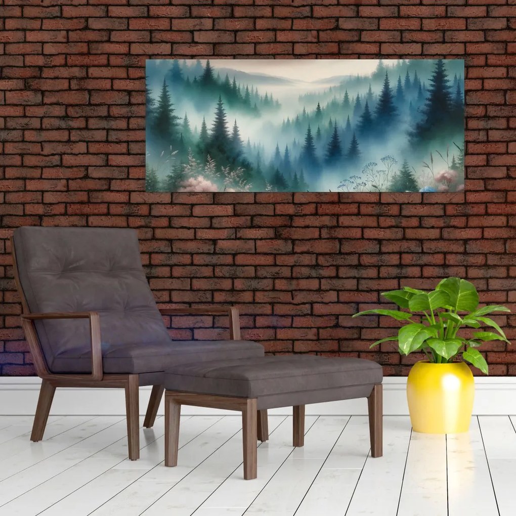 Tablou - Peisaj forestier cu ceață (120x50 cm)