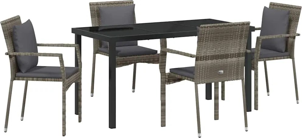 vidaXL Set de masă pentru grădină cu pernă 5 pcs Gri poliratan