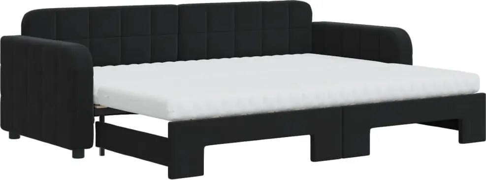 vidaXL Pat de zi cu extensie și saltea, negru, 80x200 cm, catifea