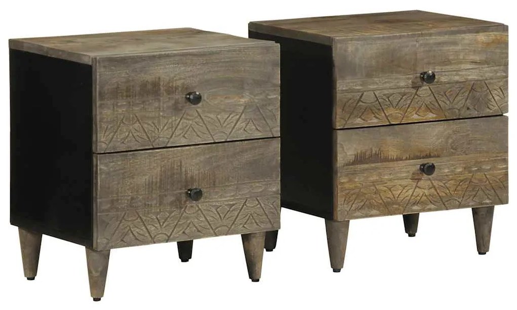 vidaXL Noptiere 2 buc Gri deschis 40x33x46 cm Lemn masiv de mango
