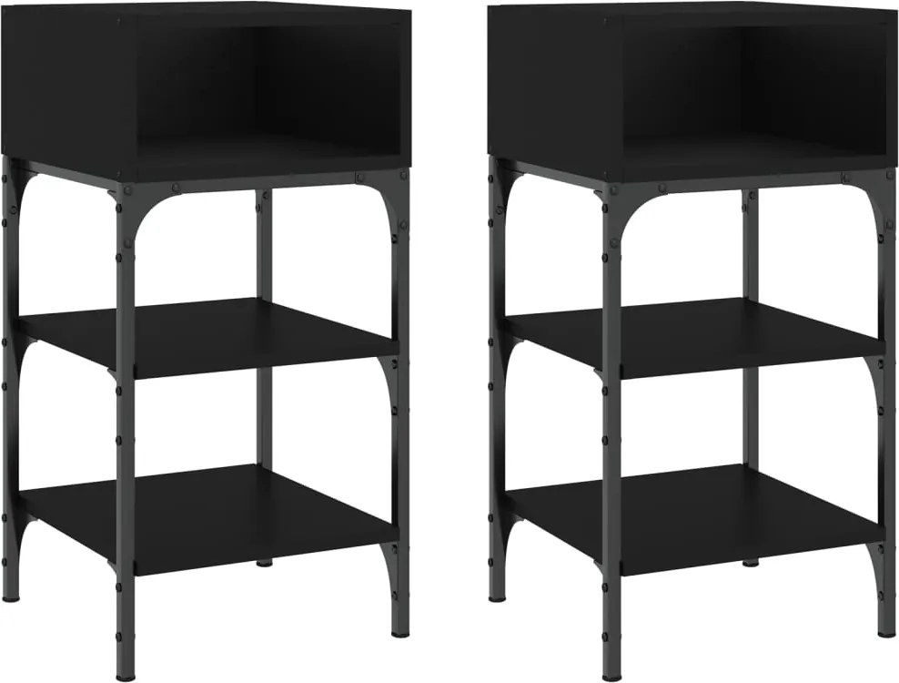 vidaXL Noptiere, 2 buc., negru, 35x34,5x70 cm, lemn compozit