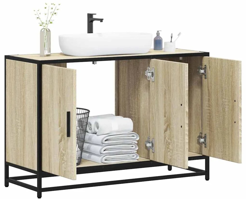 vidaXL Dulap chiuvetă baie, stejar Sonoma, 90x33x60 cm, lemn stratificat