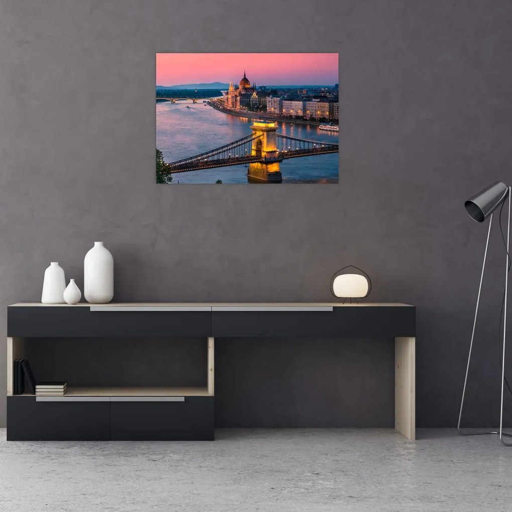 Tablou pe sticlă - Panorama orașului Budapesta, Ungaria (70x50 cm)