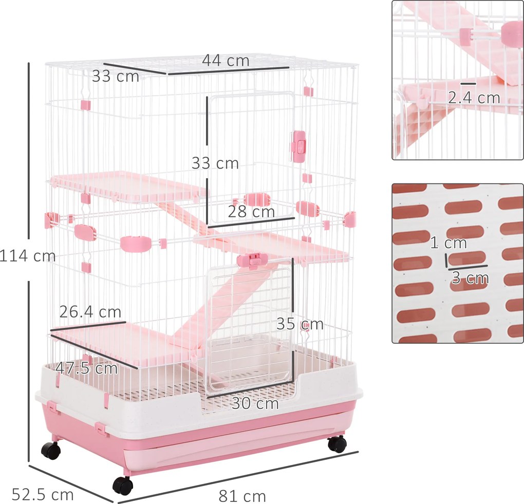 PawHut Cușcă Metalică cu 3 Niveluri, Metal, PP, Plastic, 81,2x52,7x114 cm, Negru | Aosom Romania