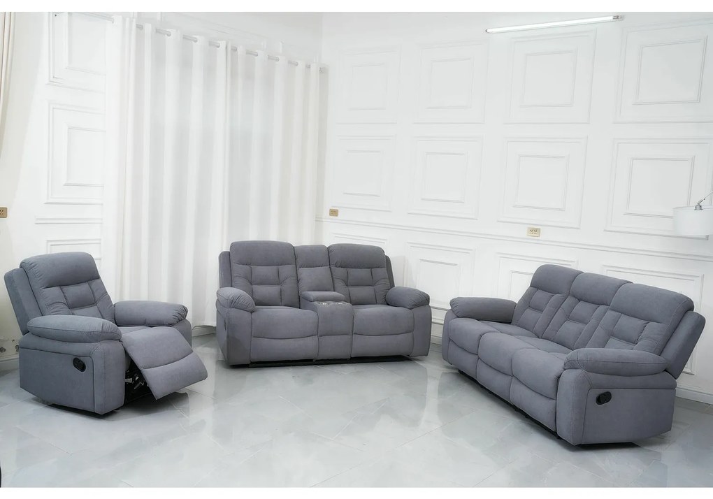 Set Recliner Miria 3-2-1, Canapea 3L - 214x97x95 cm, Canapea 2L - 186x97x95 cm, Fotoliu 98x97x95 cm, Gri