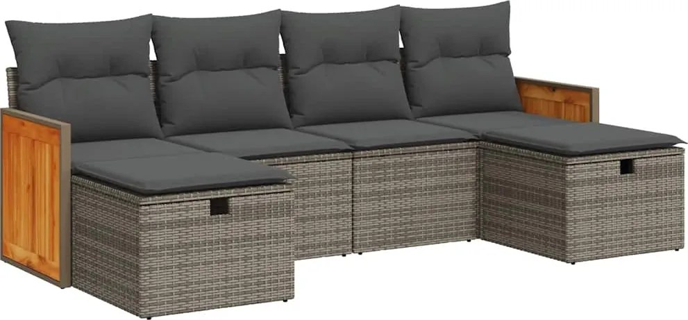 vidaXL Set mobilier grădină cu perne, 6 piese, gri, poliratan