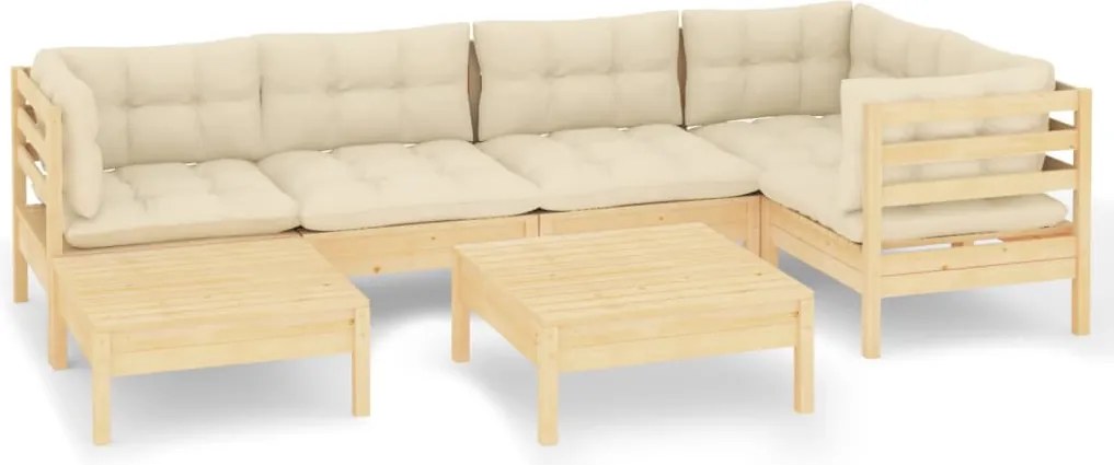 vidaXL Set mobilier grădină cu perne crem, 7 piese, lemn masiv pin