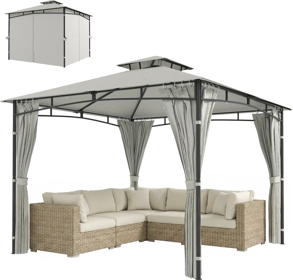 Outsunny Tonnelă de grădină pentru exterior Cadru de acoperiș retractabil și acoperiș dublu UV50+ Impermeabil 3x3 m Crem | Aosom Romania