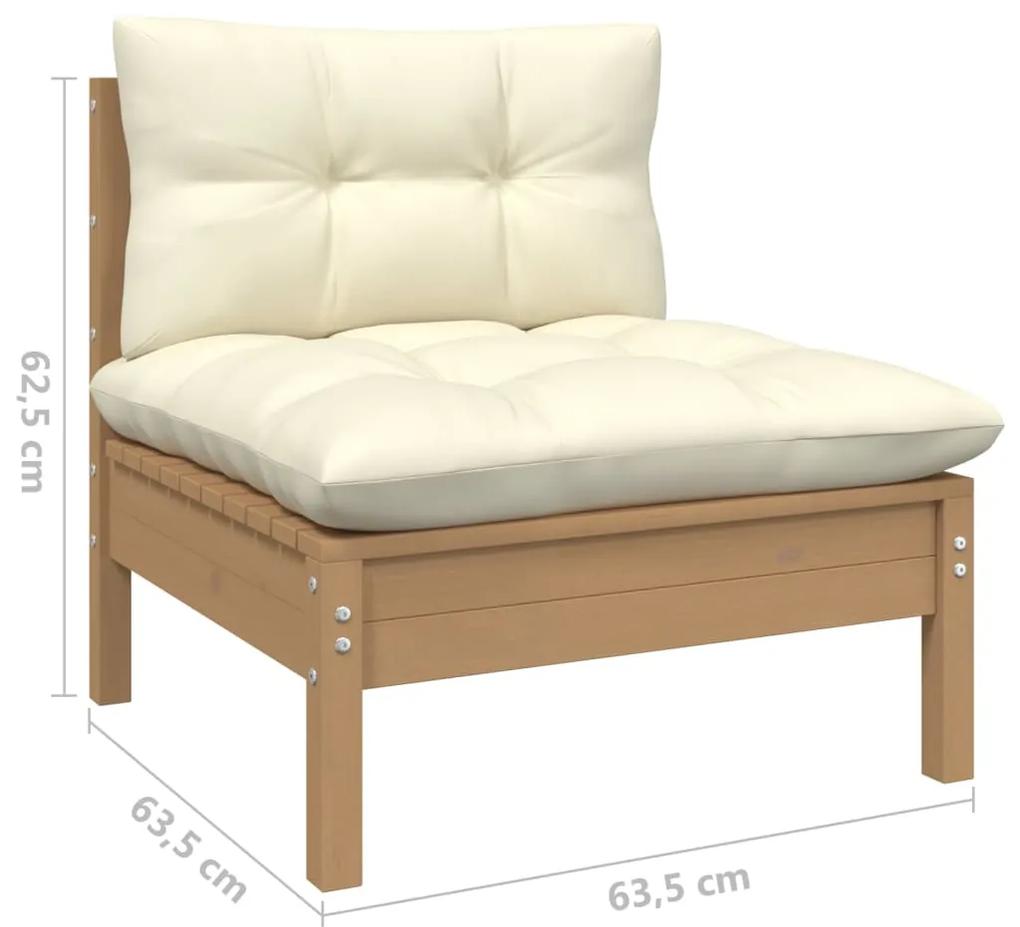 Set mobilier gradina cu perne, 4 piese,crem, lemn de pin maro miere, 1