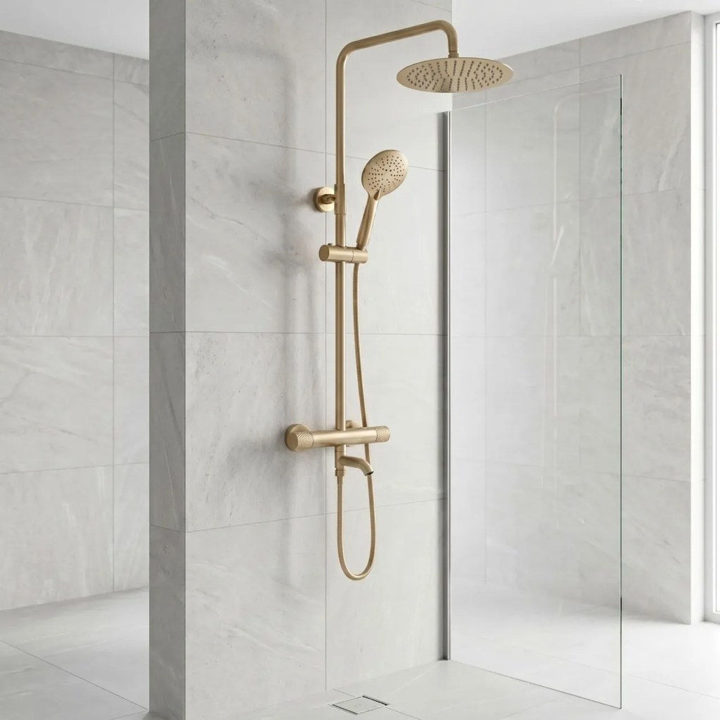 Coloana de dus cu termostat Lungo Diamond Gold Brush