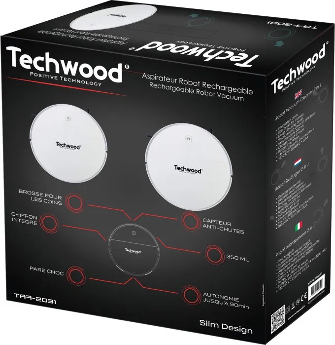 La mâna a doua: Aspirator robo 2 în 1 Techwood TAR-2031, 450 Pa, 350 ml, Mop, Autonomie 90 min, Alb