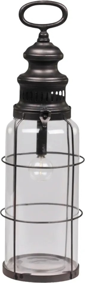 Felinar negru, din sticla, cu baterii, E12, H42cm. French Stable