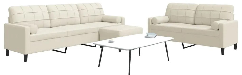 vidaXL Set de canapele cu perne/rulouri, 3 piese, crem, catifea