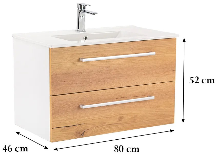 Dulap inferior Vario Clam 80 cu lavoar, stejar alb
