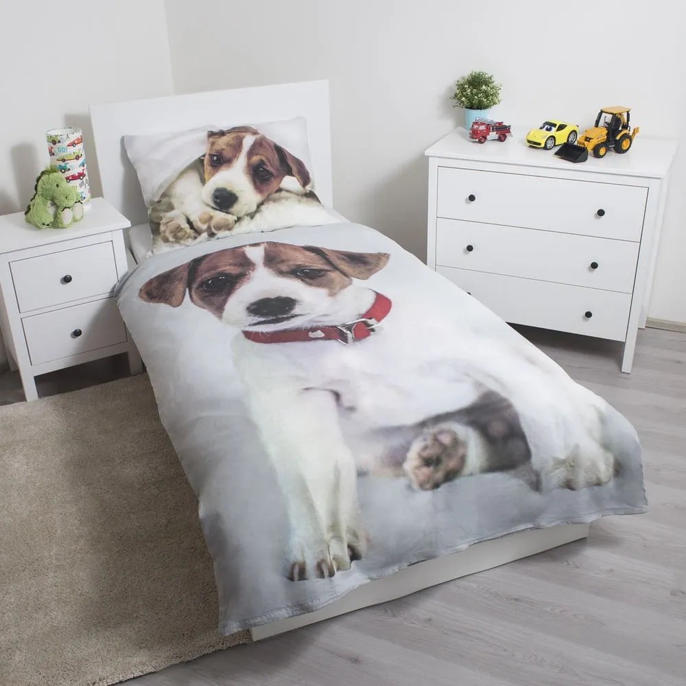 Lenjerie de pat pentru copii gri din bumbac pentru pat de o persoană 140x200 cm Dog – Jerry Fabrics
