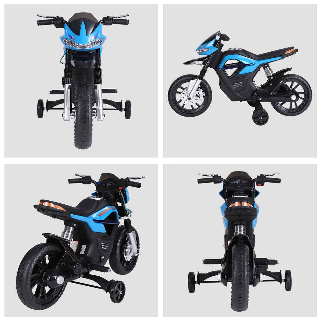 HOMCOM Motocicleta Electrică Copii cu Suspensie Dublă și Muzică și Lumini pentru Copii de la 3 la 8 ani Albastru Deschis | Aosom Romania